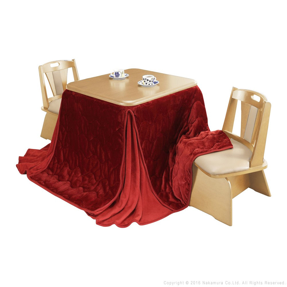 パワフルヒーター 高さ調節機能付き ダイニングこたつ80x80cm 4点セット(こたつ+省スペース布団+回転椅子2脚) 正方形 ダイニングテーブル