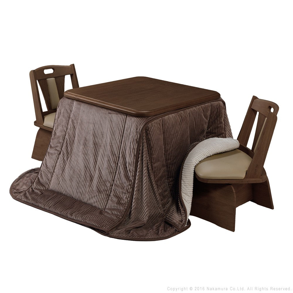 パワフルヒーター 高さ調節機能付き ダイニングこたつ80x80cm 4点セット(こたつ+省スペース布団+回転椅子2脚) 正方形 ダイニングテーブル