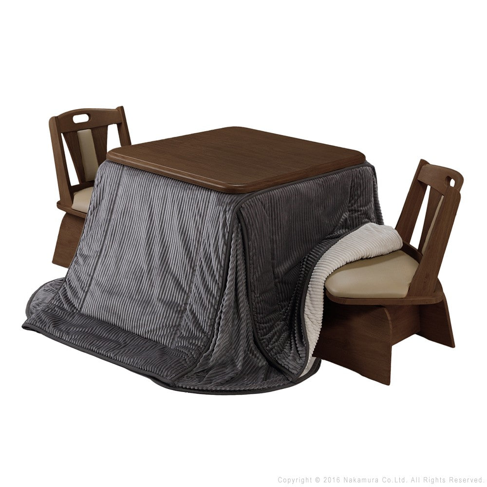 パワフルヒーター 高さ調節機能付き ダイニングこたつ80x80cm 4点セット(こたつ+省スペース布団+回転椅子2脚) 正方形 ダイニングテーブル