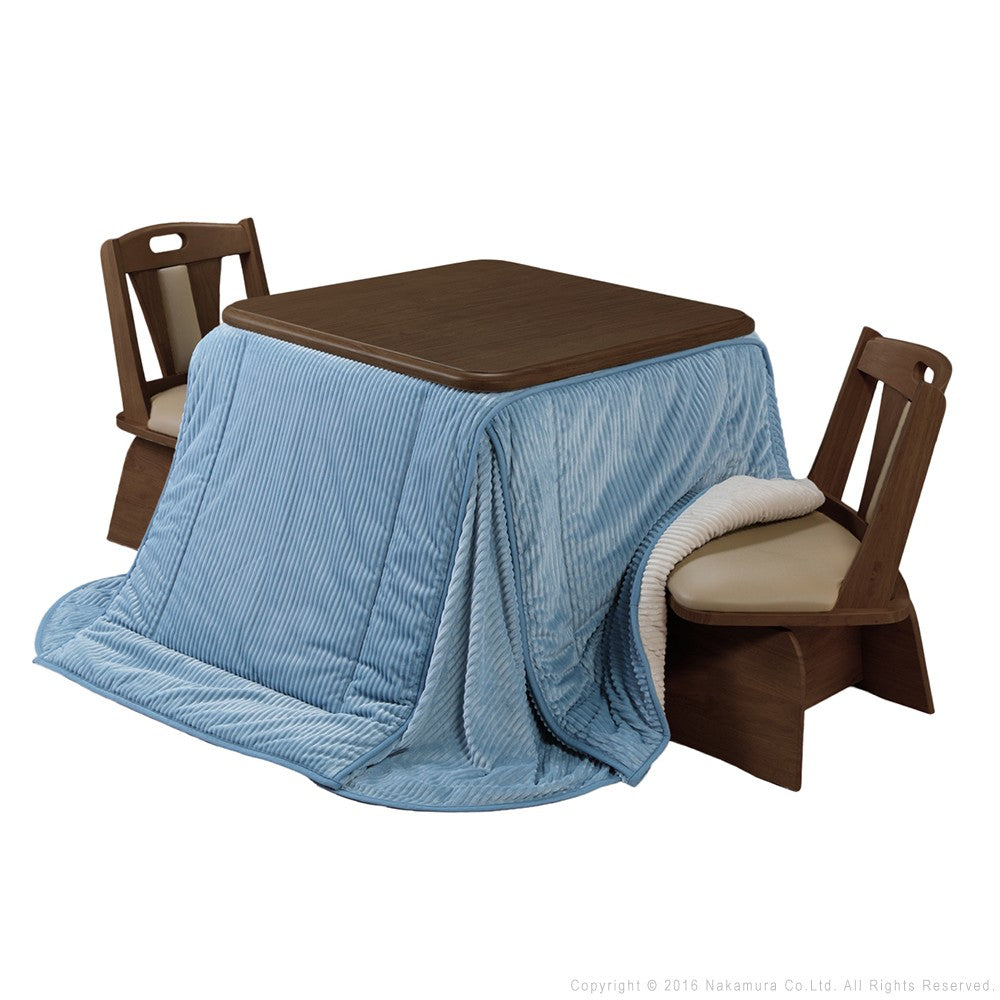 パワフルヒーター 高さ調節機能付き ダイニングこたつ80x80cm 4点セット(こたつ+省スペース布団+回転椅子2脚) 正方形 ダイニングテーブル