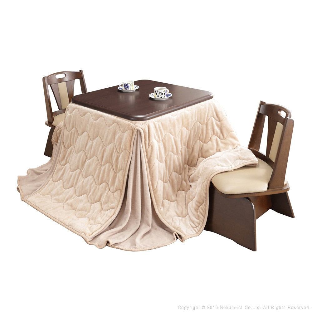 パワフルヒーター 高さ調節機能付き ダイニングこたつ80x80cm 4点セット(こたつ+省スペース布団+回転椅子2脚) 正方形 ダイニングテーブル