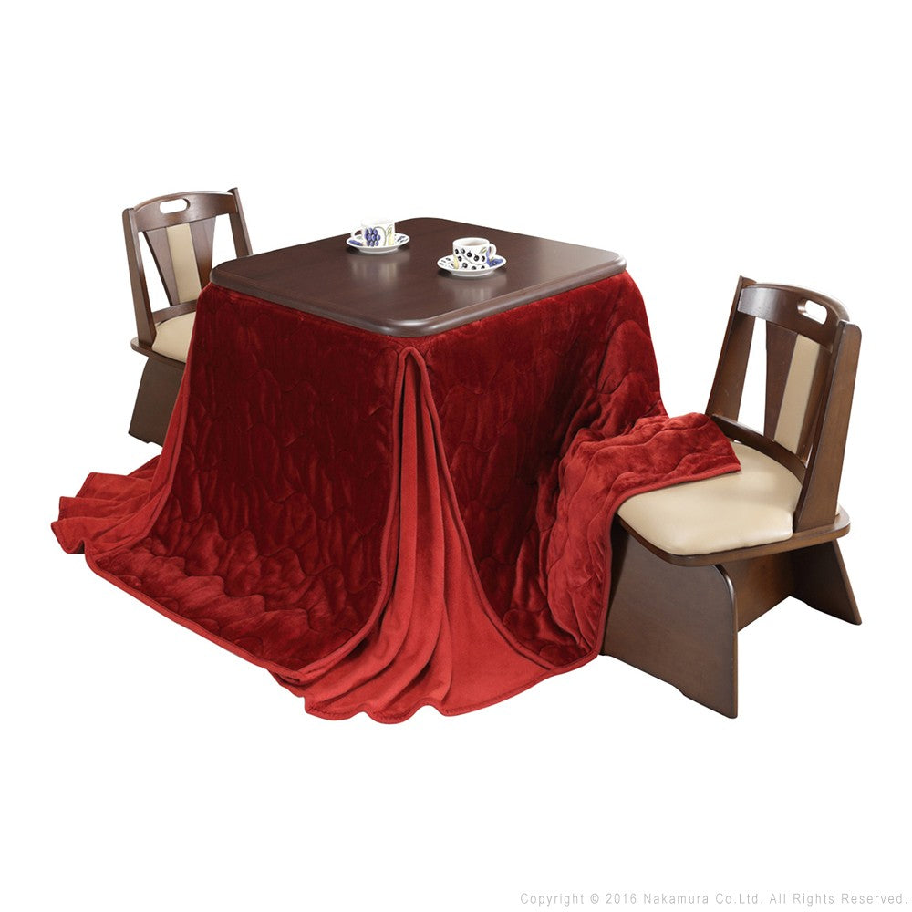 パワフルヒーター 高さ調節機能付き ダイニングこたつ80x80cm 4点セット(こたつ+省スペース布団+回転椅子2脚) 正方形 ダイニングテーブル