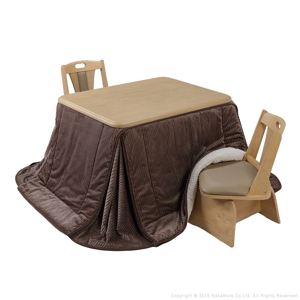 パワフルヒーター 高さ調節機能付き ダイニングこたつ105x80cm 4点セット(こたつ+省スペース布団+回転椅子2脚) 長方形 ダイニングテーブル