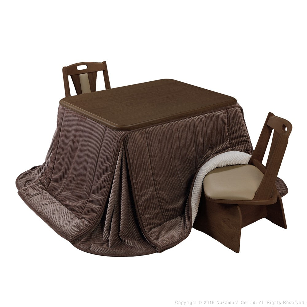 パワフルヒーター 高さ調節機能付き ダイニングこたつ105x80cm 4点セット(こたつ+省スペース布団+回転椅子2脚) 長方形 ダイニングテーブル