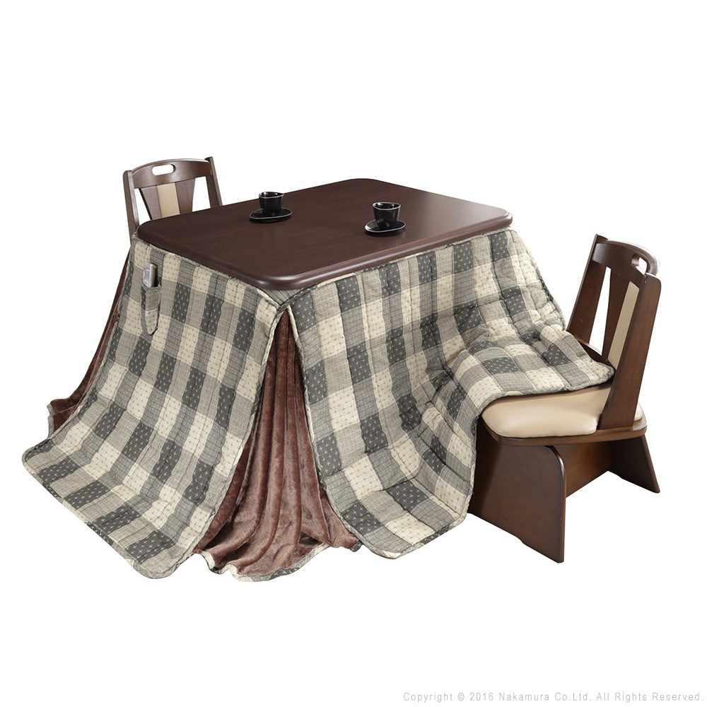 パワフルヒーター 高さ調節機能付き ダイニングこたつ105x80cm 4点セット(こたつ+省スペース布団+回転椅子2脚) 長方形 ダイニングテーブル