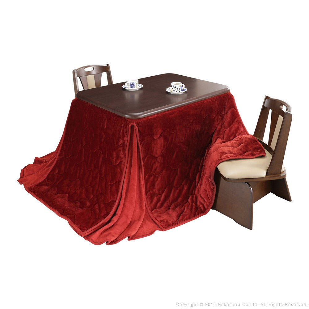 パワフルヒーター 高さ調節機能付き ダイニングこたつ105x80cm 4点セット(こたつ+省スペース布団+回転椅子2脚) 長方形 ダイニングテーブル