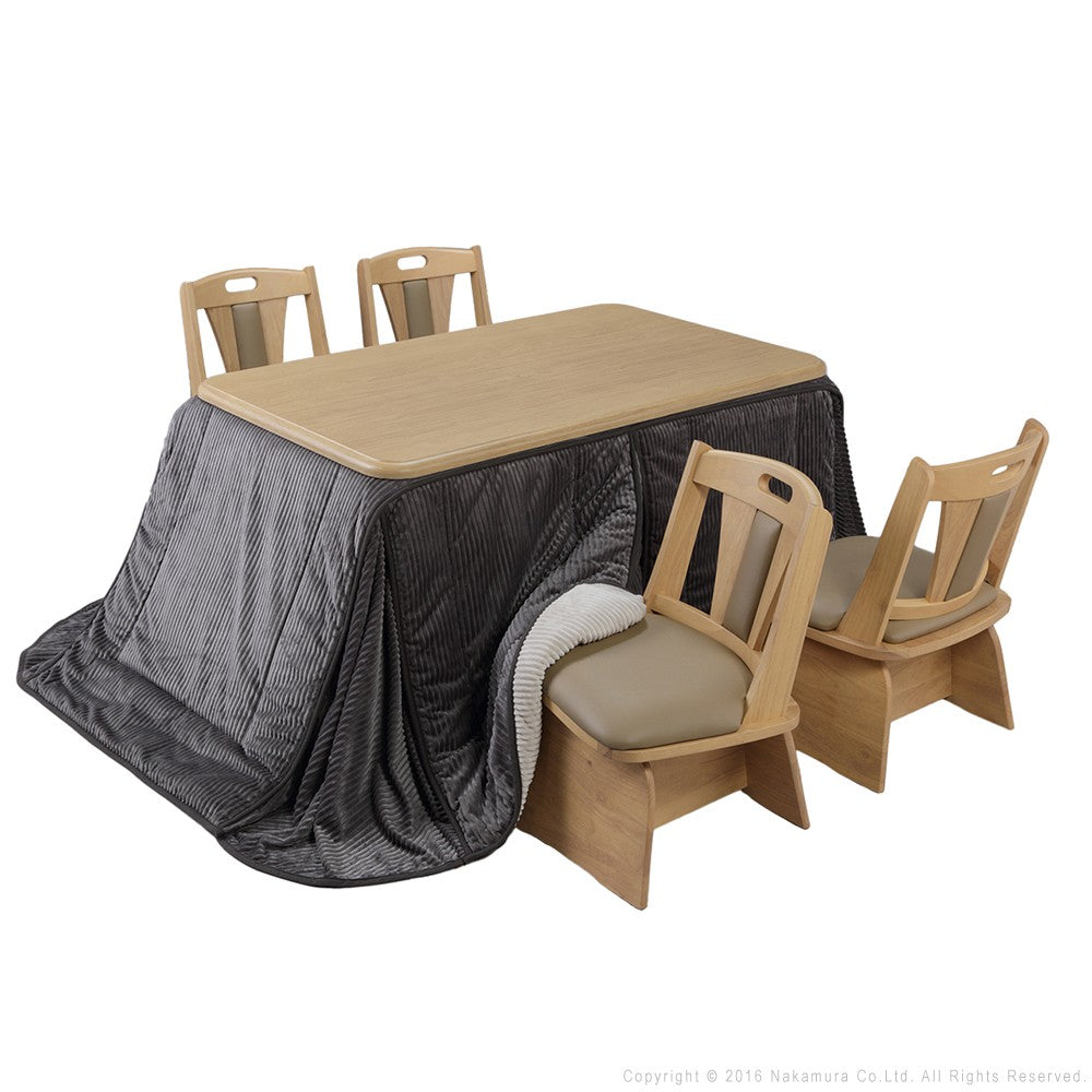 パワフルヒーター 高さ調節機能付き ダイニングこたつ135x80cm 6点セット(こたつ+掛布団+回転椅子4脚) こたつ 長方形 ダイニングテーブル