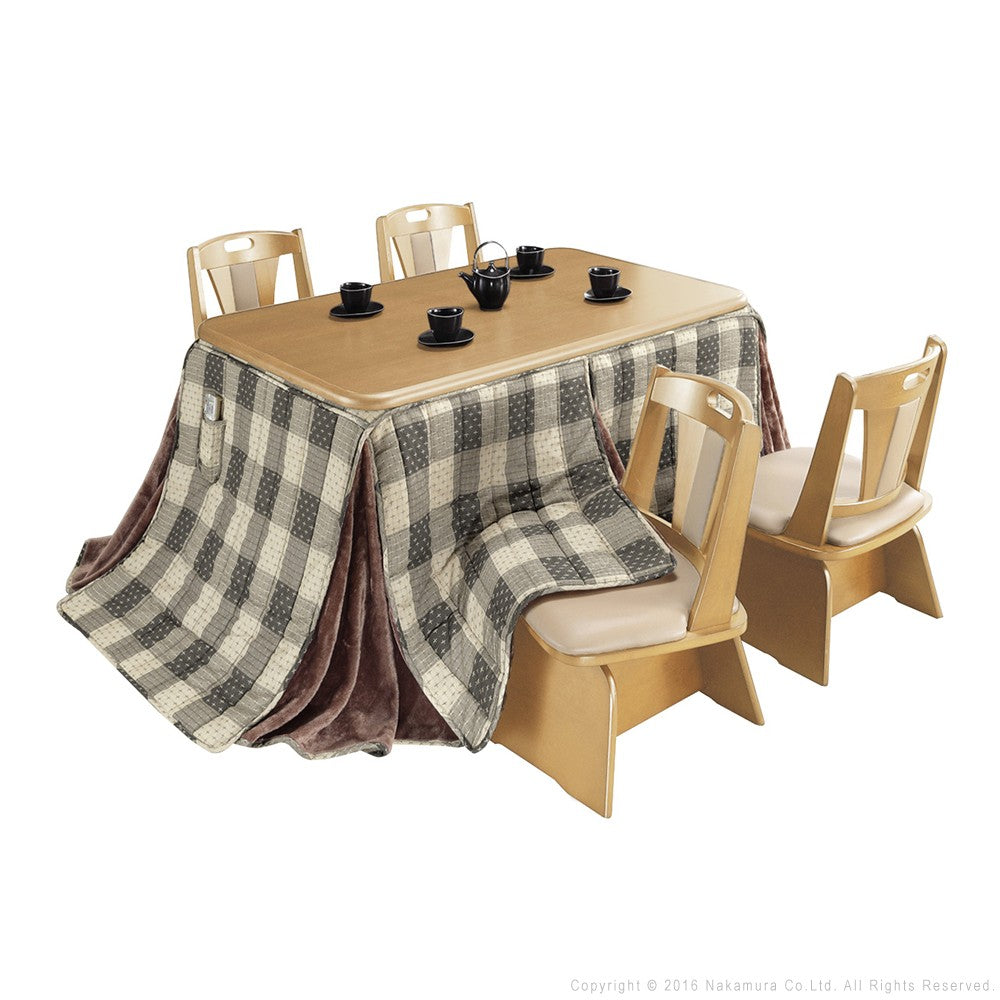 パワフルヒーター 高さ調節機能付き ダイニングこたつ135x80cm 6点セット(こたつ+掛布団+回転椅子4脚) こたつ 長方形 ダイニングテーブル