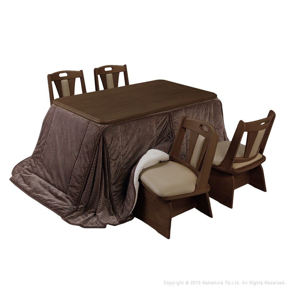 パワフルヒーター 高さ調節機能付き ダイニングこたつ135x80cm 6点セット(こたつ+掛布団+回転椅子4脚) こたつ 長方形 ダイニングテーブル