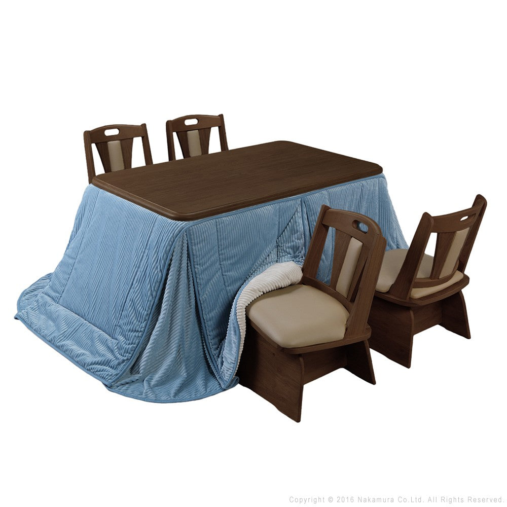 パワフルヒーター 高さ調節機能付き ダイニングこたつ135x80cm 6点セット(こたつ+掛布団+回転椅子4脚) こたつ 長方形 ダイニングテーブル