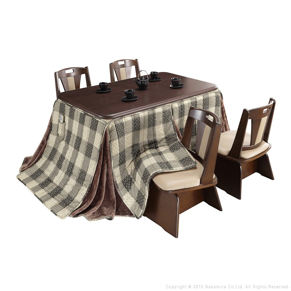 パワフルヒーター 高さ調節機能付き ダイニングこたつ135x80cm 6点セット(こたつ+掛布団+回転椅子4脚) こたつ 長方形 ダイニングテーブル