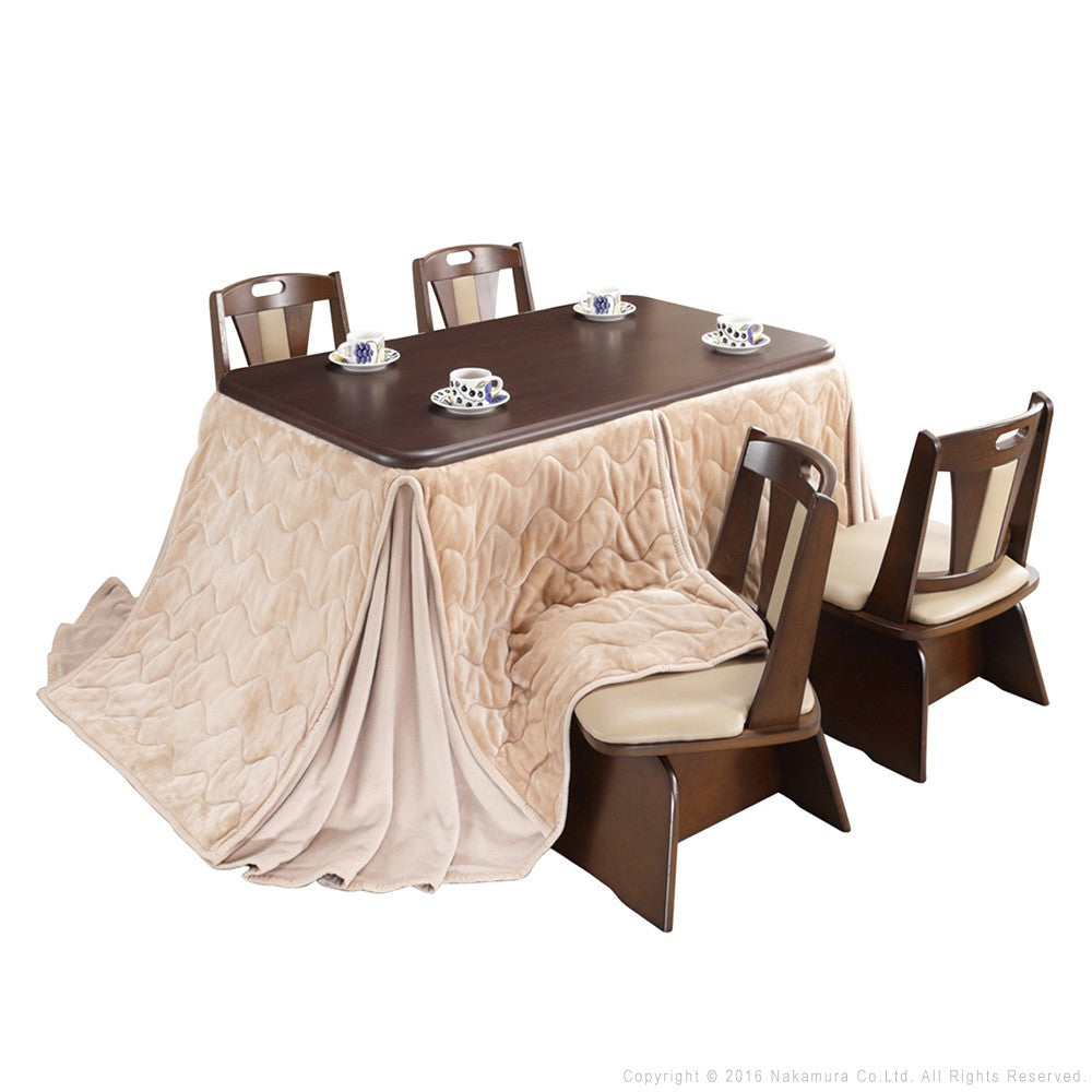 パワフルヒーター 高さ調節機能付き ダイニングこたつ135x80cm 6点セット(こたつ+掛布団+回転椅子4脚) こたつ 長方形 ダイニングテーブル