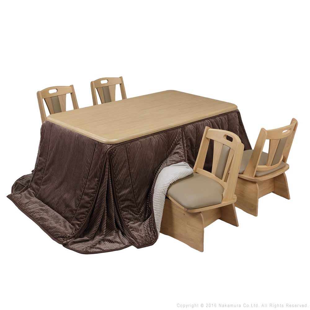 パワフルヒーター 高さ調節機能付き ダイニングこたつ150x90cm 6点セット(こたつ+掛布団+回転椅子4脚) こたつ 長方形 ダイニングテーブル