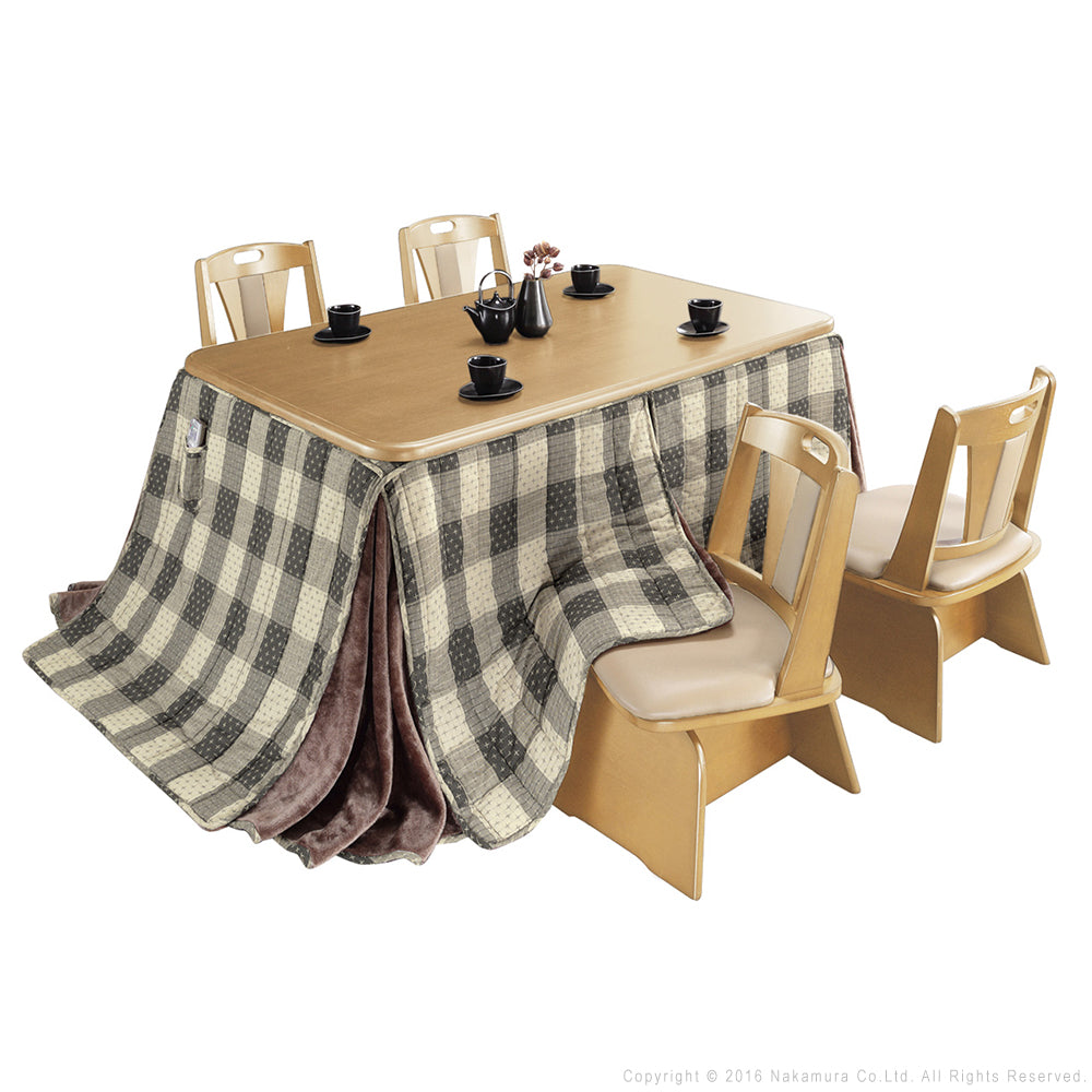 パワフルヒーター 高さ調節機能付き ダイニングこたつ150x90cm 6点セット(こたつ+掛布団+回転椅子4脚) こたつ 長方形 ダイニングテーブル