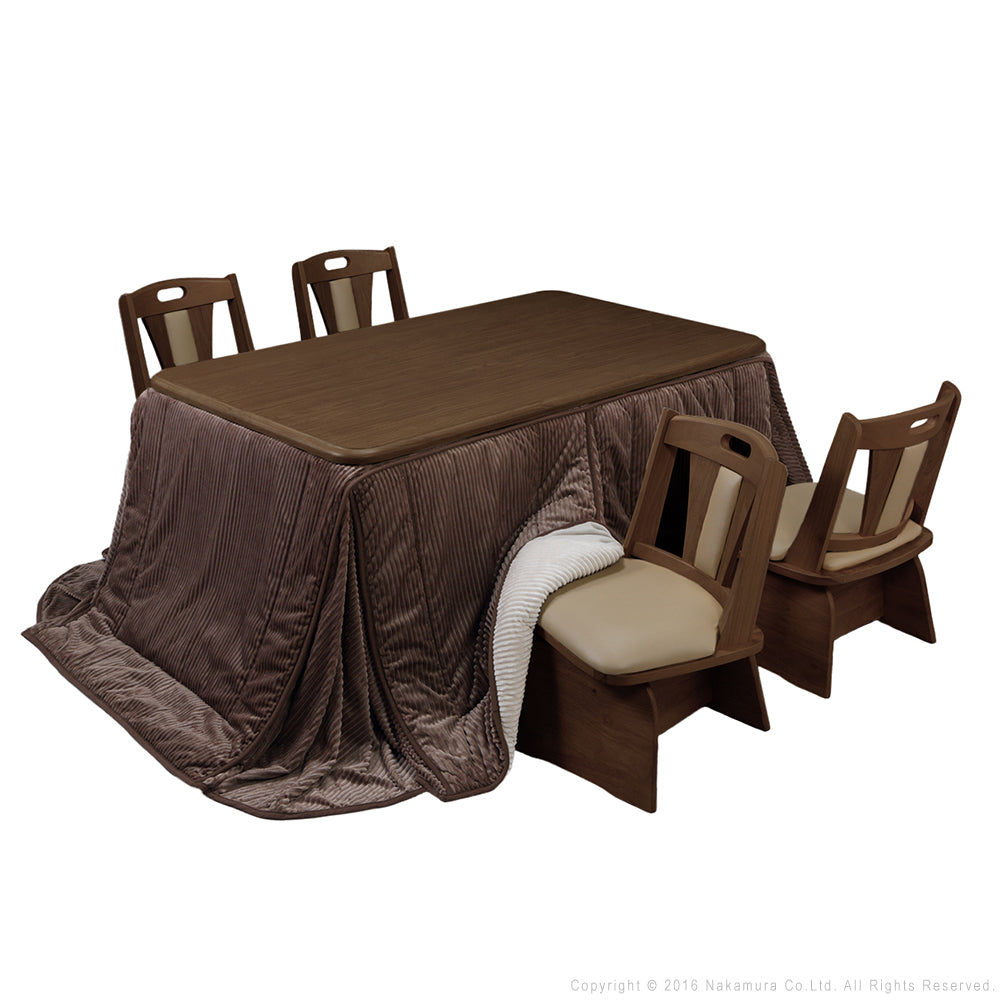 パワフルヒーター 高さ調節機能付き ダイニングこたつ150x90cm 6点セット(こたつ+掛布団+回転椅子4脚) こたつ 長方形 ダイニングテーブル