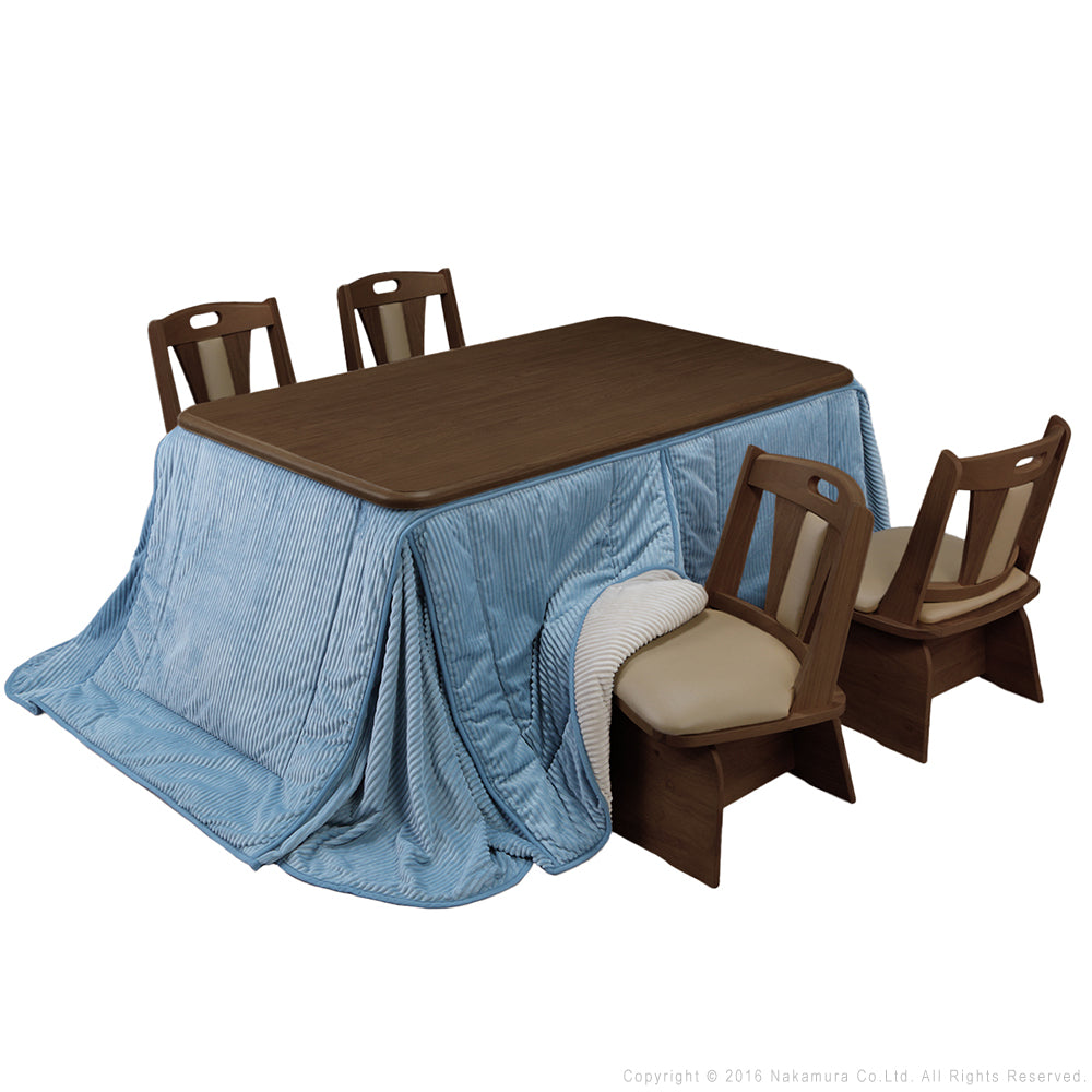 パワフルヒーター 高さ調節機能付き ダイニングこたつ150x90cm 6点セット(こたつ+掛布団+回転椅子4脚) こたつ 長方形 ダイニングテーブル