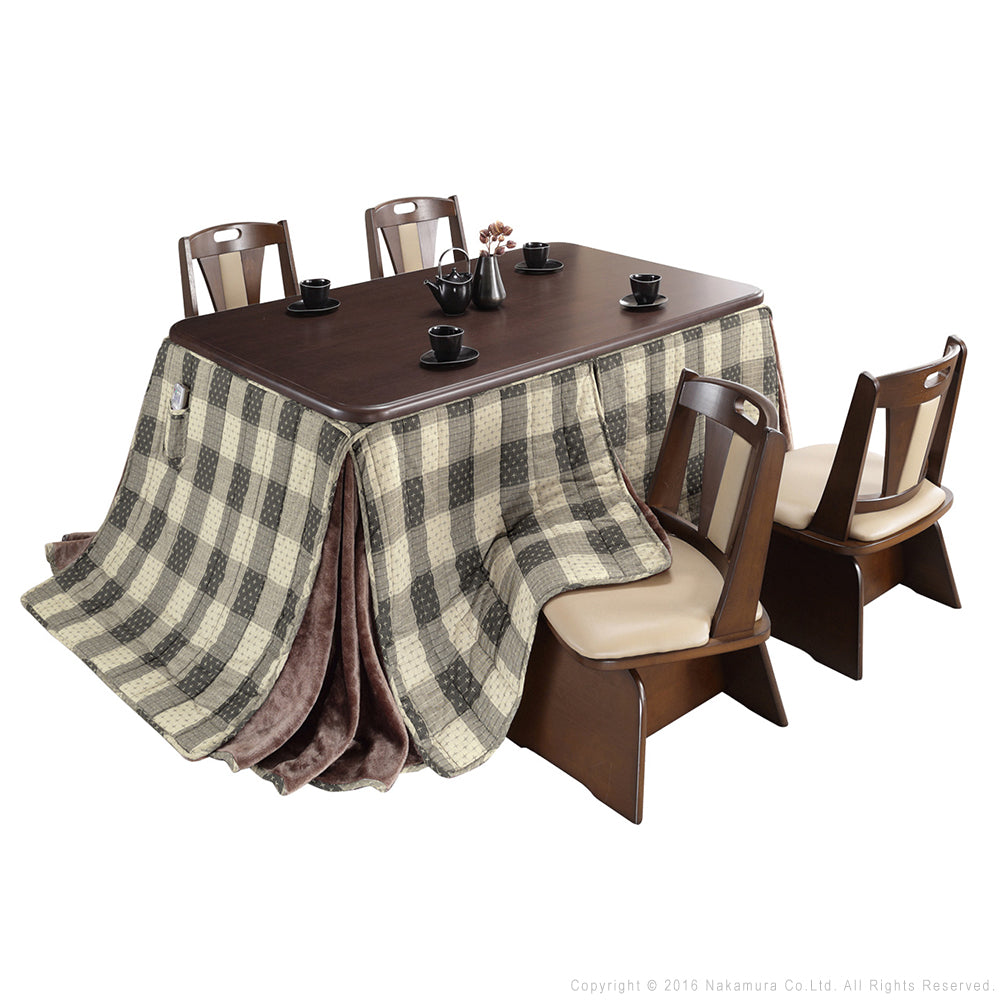 パワフルヒーター 高さ調節機能付き ダイニングこたつ150x90cm 6点セット(こたつ+掛布団+回転椅子4脚) こたつ 長方形 ダイニングテーブル