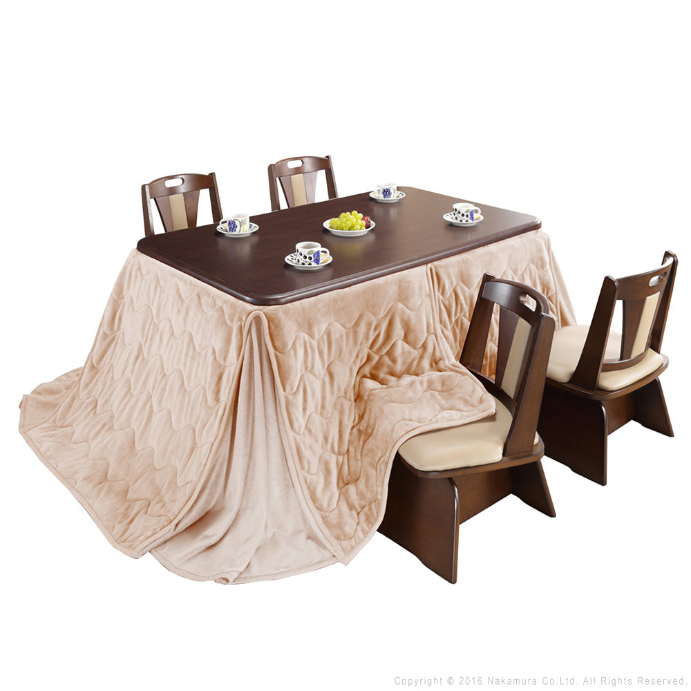 パワフルヒーター 高さ調節機能付き ダイニングこたつ150x90cm 6点セット(こたつ+掛布団+回転椅子4脚) こたつ 長方形 ダイニングテーブル