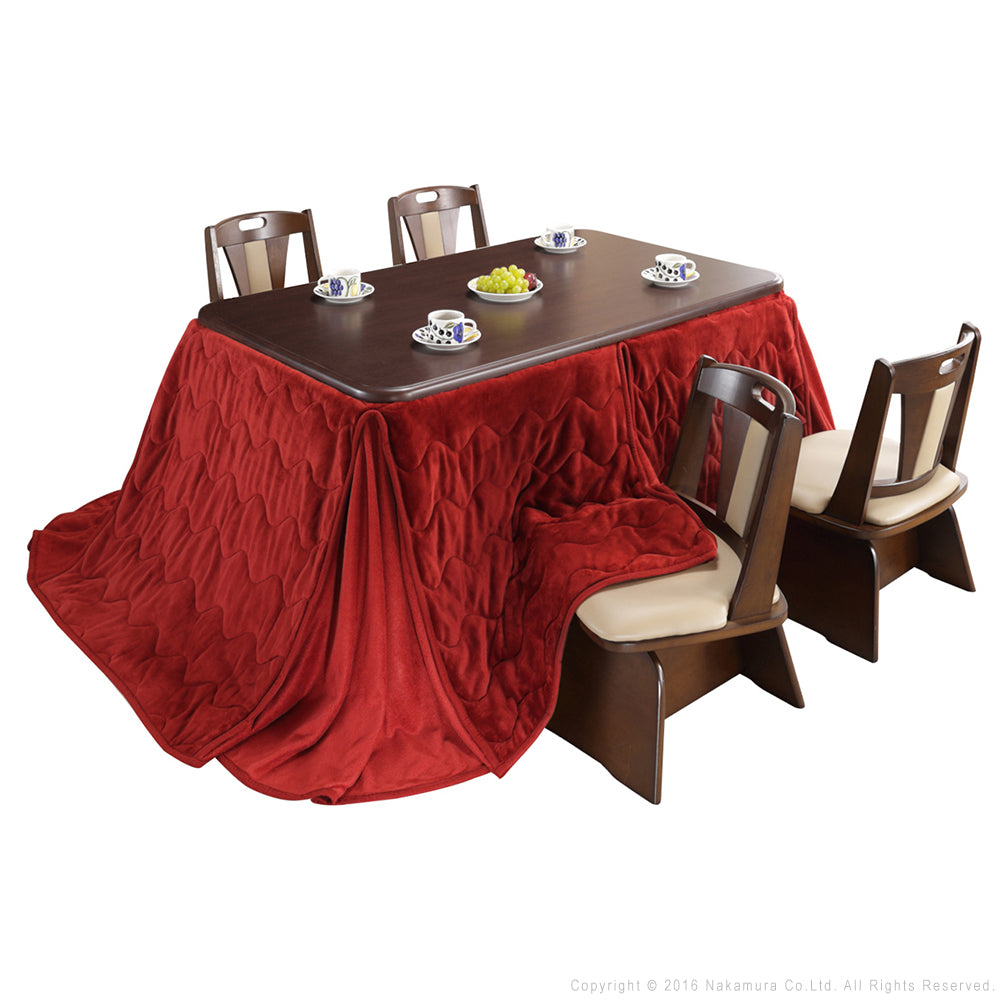 パワフルヒーター 高さ調節機能付き ダイニングこたつ150x90cm 6点セット(こたつ+掛布団+回転椅子4脚) こたつ 長方形 ダイニングテーブル