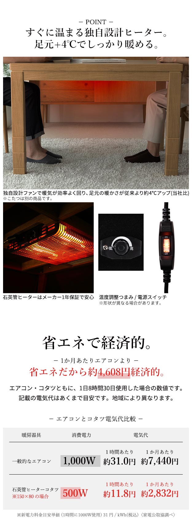 パワフルヒーター 高さ調節機能付き ダイニングこたつ150x90cm 6点セット(こたつ+掛布団+回転椅子4脚) こたつ 長方形 ダイニングテーブル