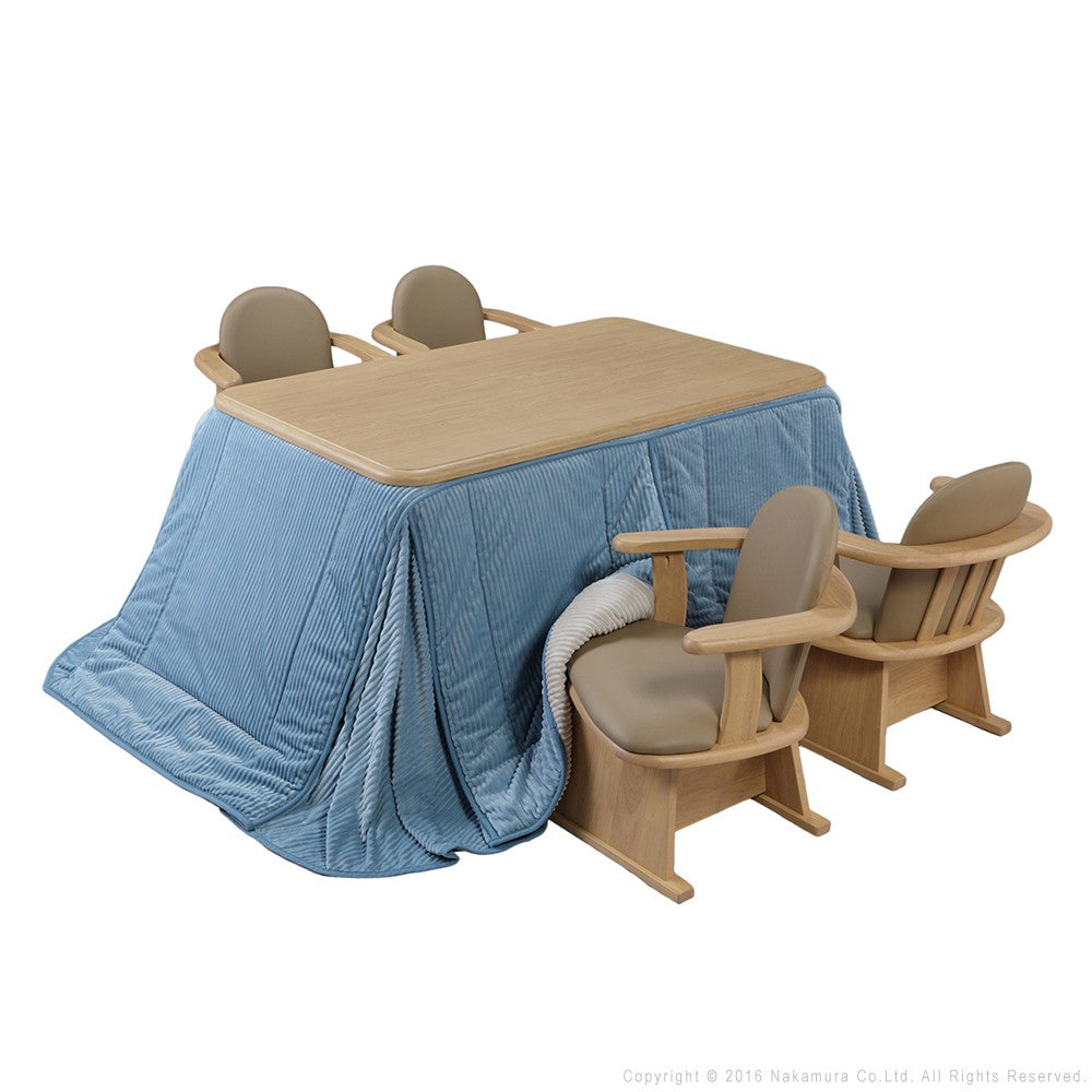 パワフルヒーター 高さ調節機能付き ダイニングこたつ135x80cm 6点セット(こたつ+掛布団+肘付回転椅子4脚) こたつ 長方形 ダイニングテーブル