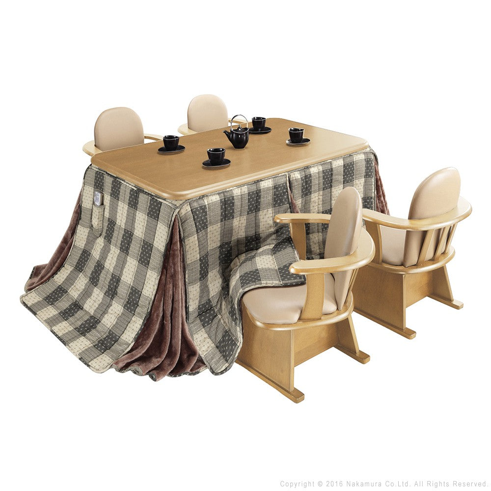 パワフルヒーター 高さ調節機能付き ダイニングこたつ135x80cm 6点セット(こたつ+掛布団+肘付回転椅子4脚) こたつ 長方形 ダイニングテーブル