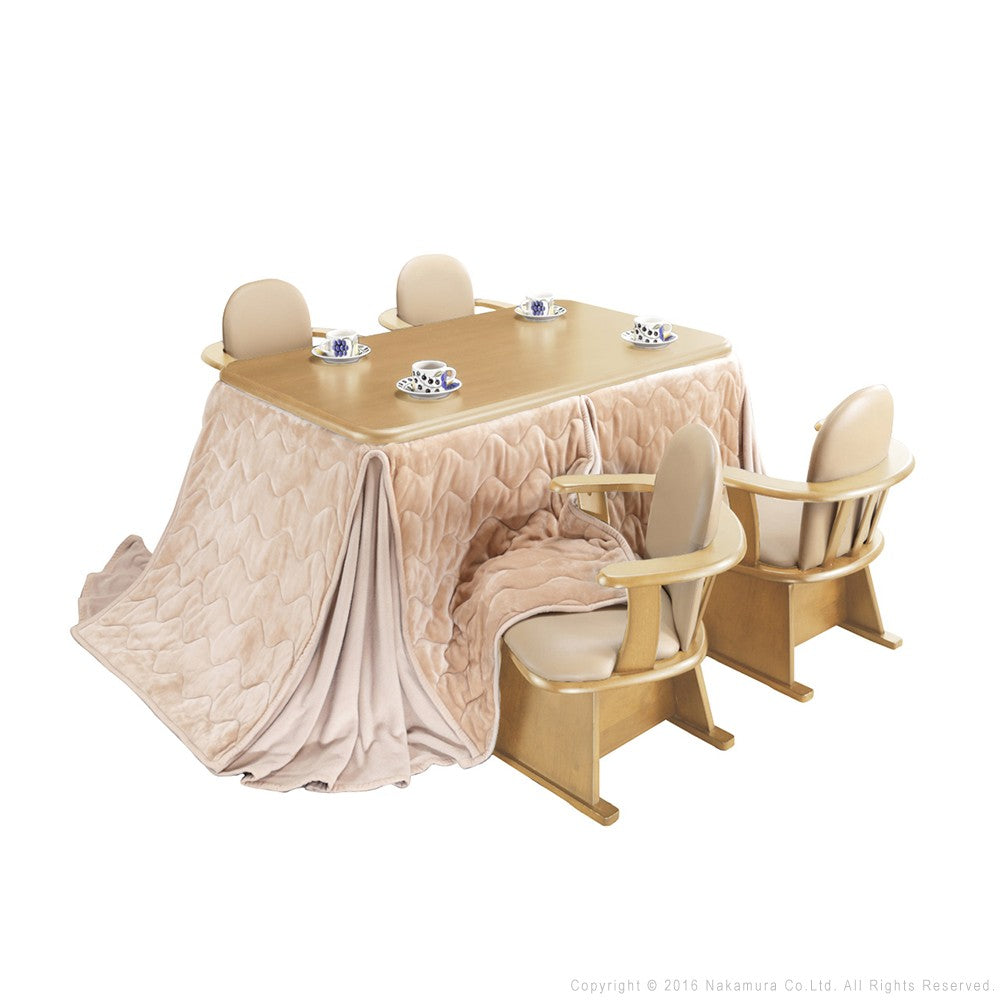 パワフルヒーター 高さ調節機能付き ダイニングこたつ135x80cm 6点セット(こたつ+掛布団+肘付回転椅子4脚) こたつ 長方形 ダイニングテーブル