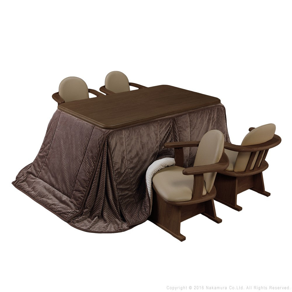 パワフルヒーター 高さ調節機能付き ダイニングこたつ135x80cm 6点セット(こたつ+掛布団+肘付回転椅子4脚) こたつ 長方形 ダイニングテーブル