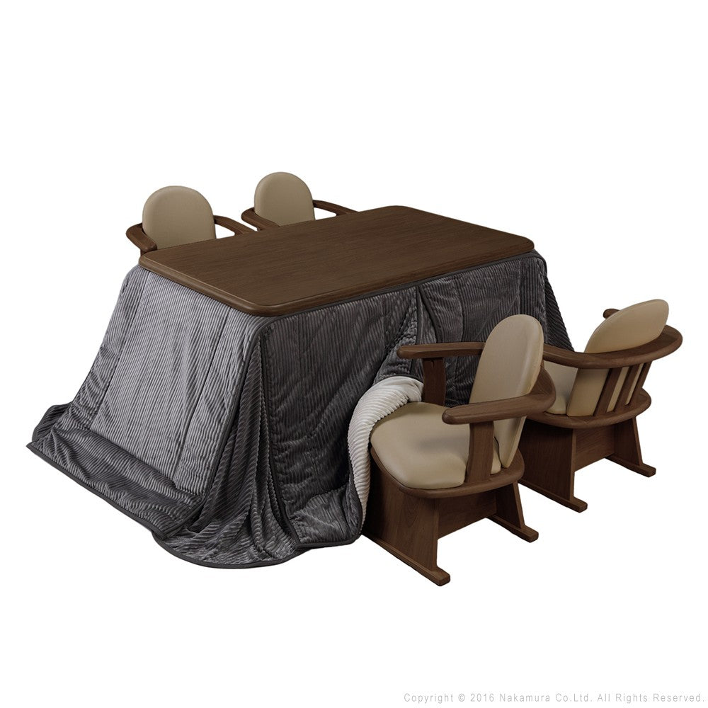 パワフルヒーター 高さ調節機能付き ダイニングこたつ135x80cm 6点セット(こたつ+掛布団+肘付回転椅子4脚) こたつ 長方形 ダイニングテーブル