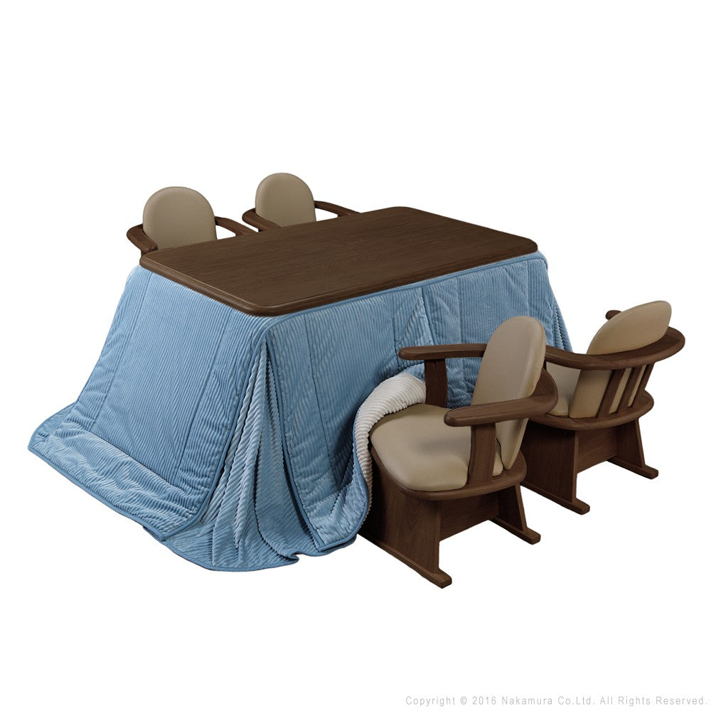 パワフルヒーター 高さ調節機能付き ダイニングこたつ135x80cm 6点セット(こたつ+掛布団+肘付回転椅子4脚) こたつ 長方形 ダイニングテーブル