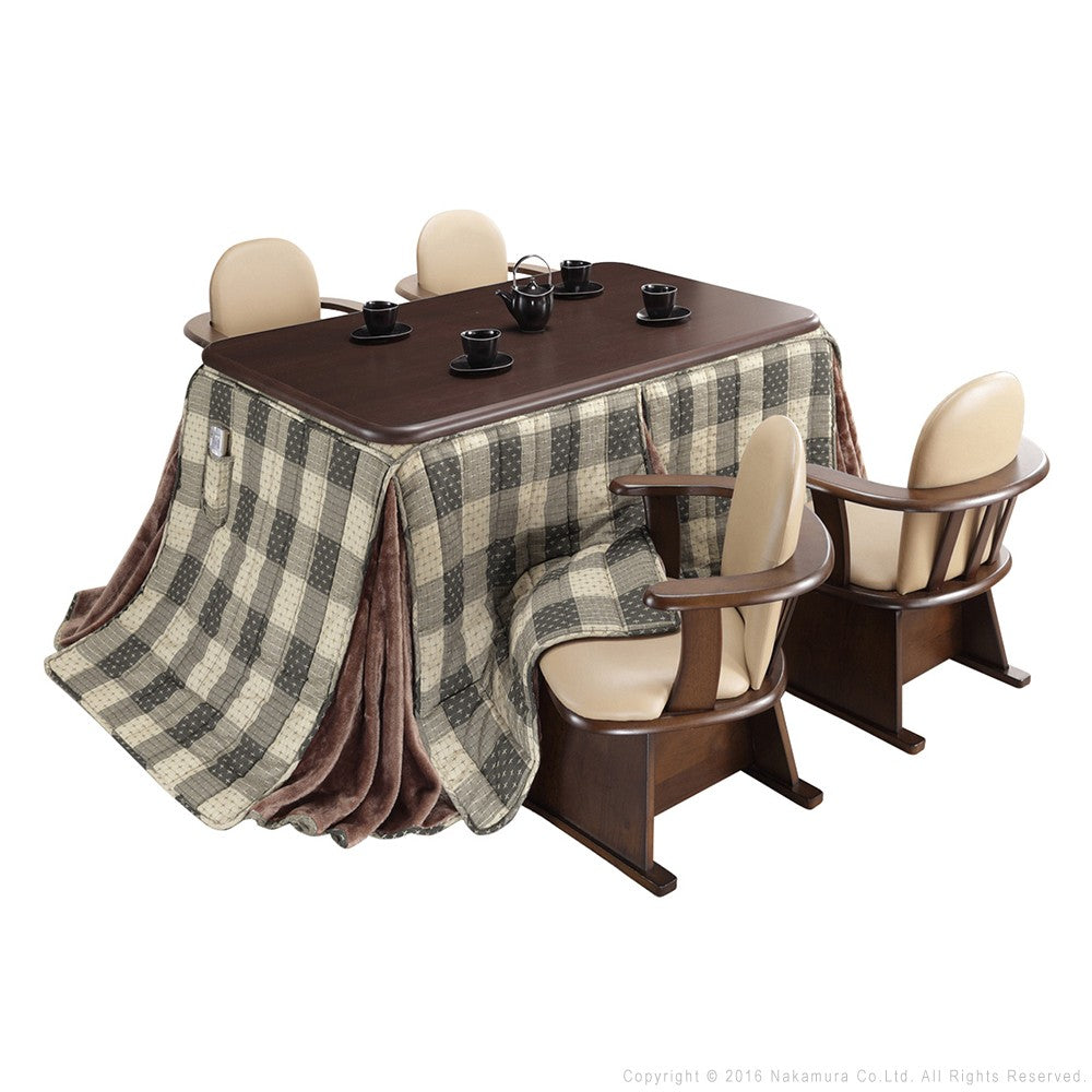 パワフルヒーター 高さ調節機能付き ダイニングこたつ135x80cm 6点セット(こたつ+掛布団+肘付回転椅子4脚) こたつ 長方形 ダイニングテーブル