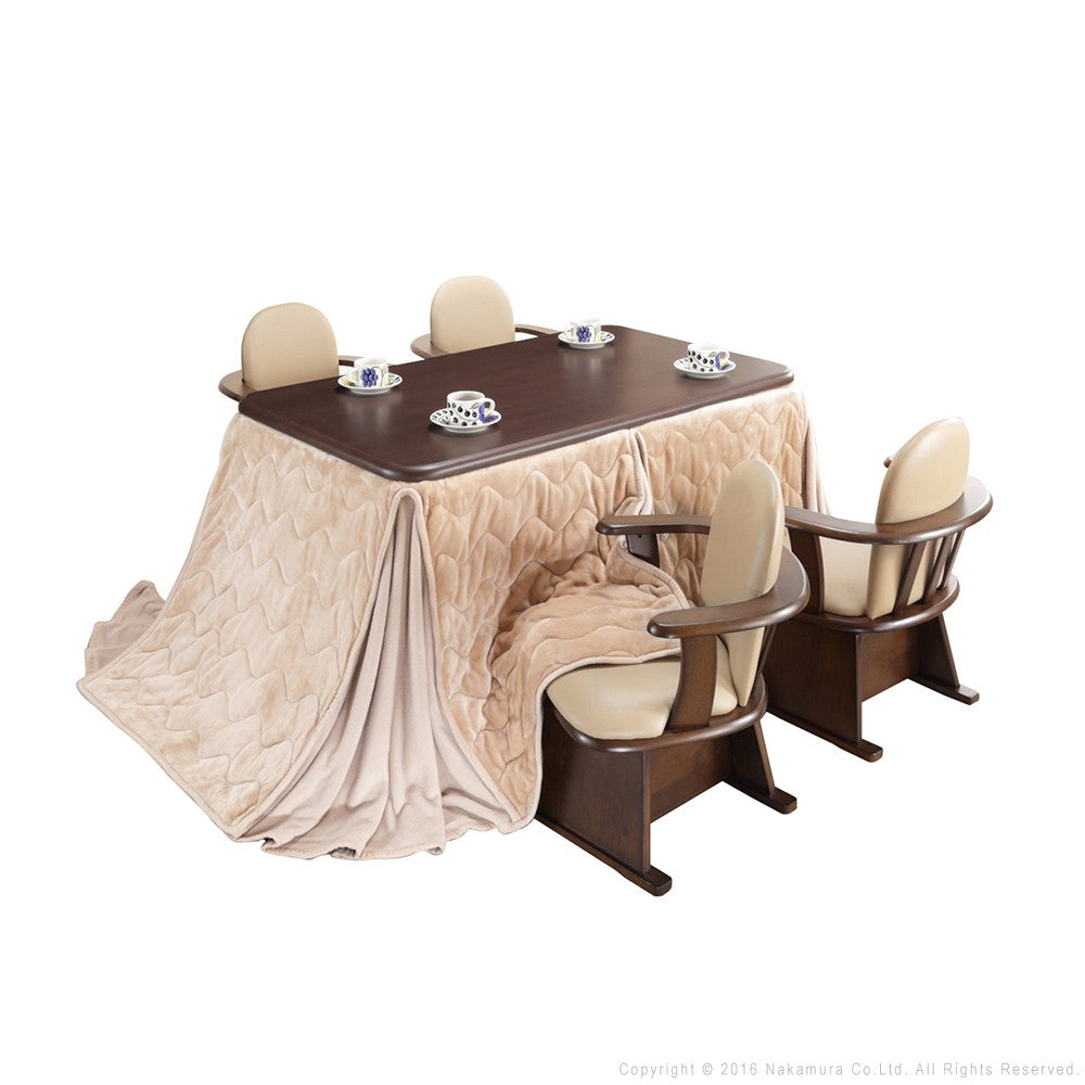 パワフルヒーター 高さ調節機能付き ダイニングこたつ135x80cm 6点セット(こたつ+掛布団+肘付回転椅子4脚) こたつ 長方形 ダイニングテーブル