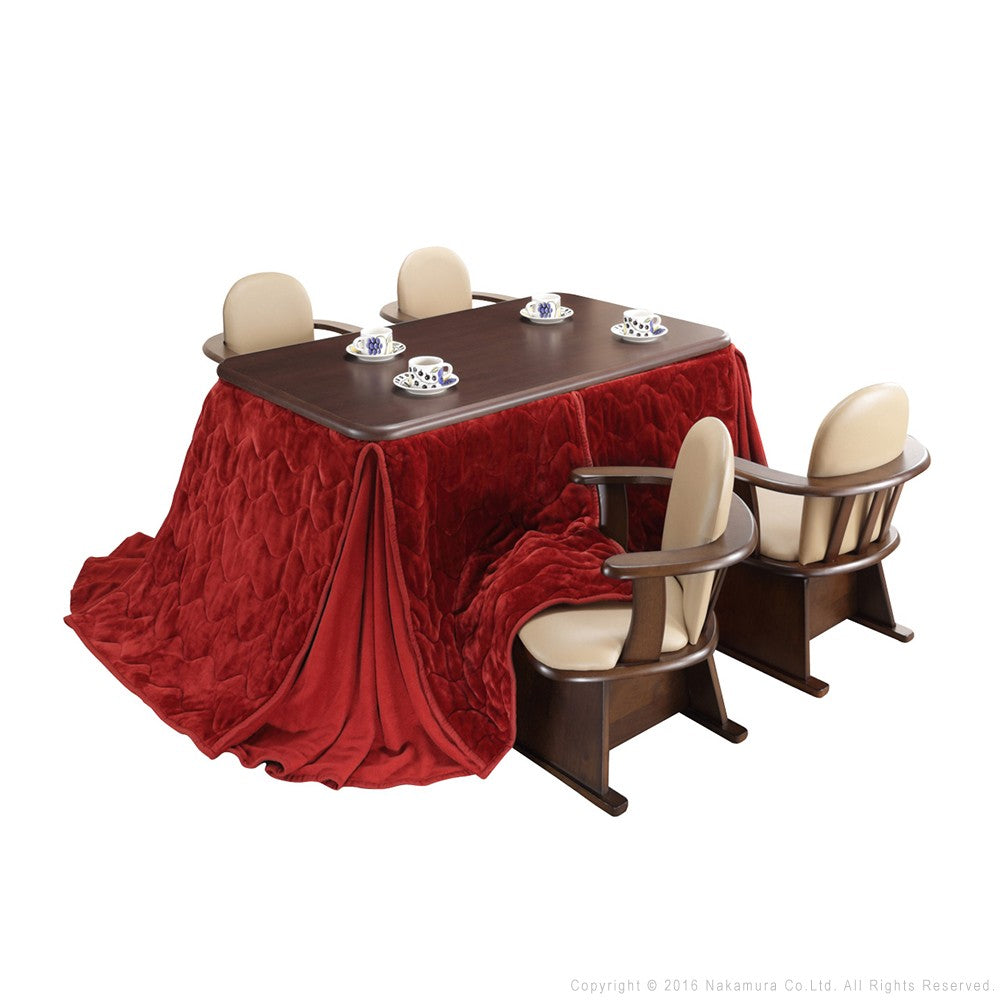 パワフルヒーター 高さ調節機能付き ダイニングこたつ135x80cm 6点セット(こたつ+掛布団+肘付回転椅子4脚) こたつ 長方形 ダイニングテーブル