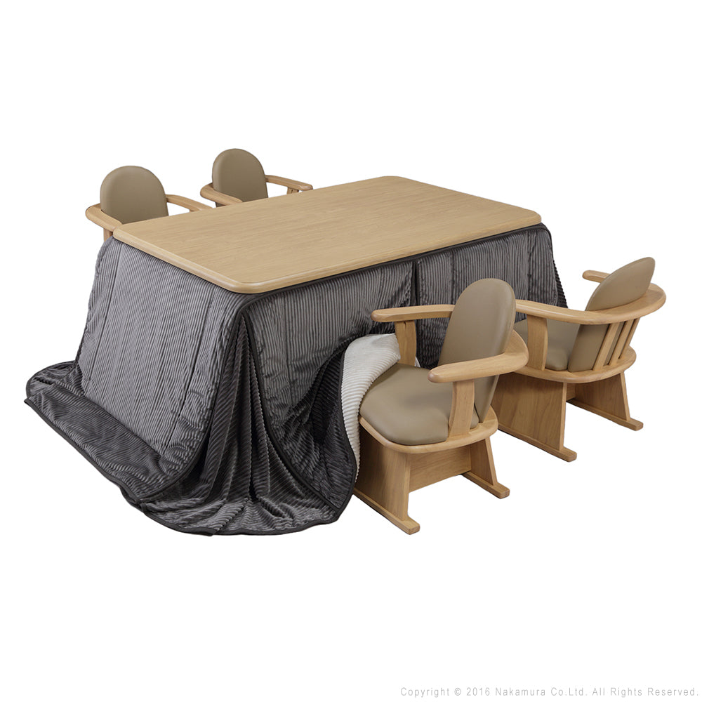 パワフルヒーター 高さ調節機能付き ダイニングこたつ150x90cm 6点セット(こたつ+掛布団+肘付回転椅子4脚) こたつ 長方形 ダイニングテーブル