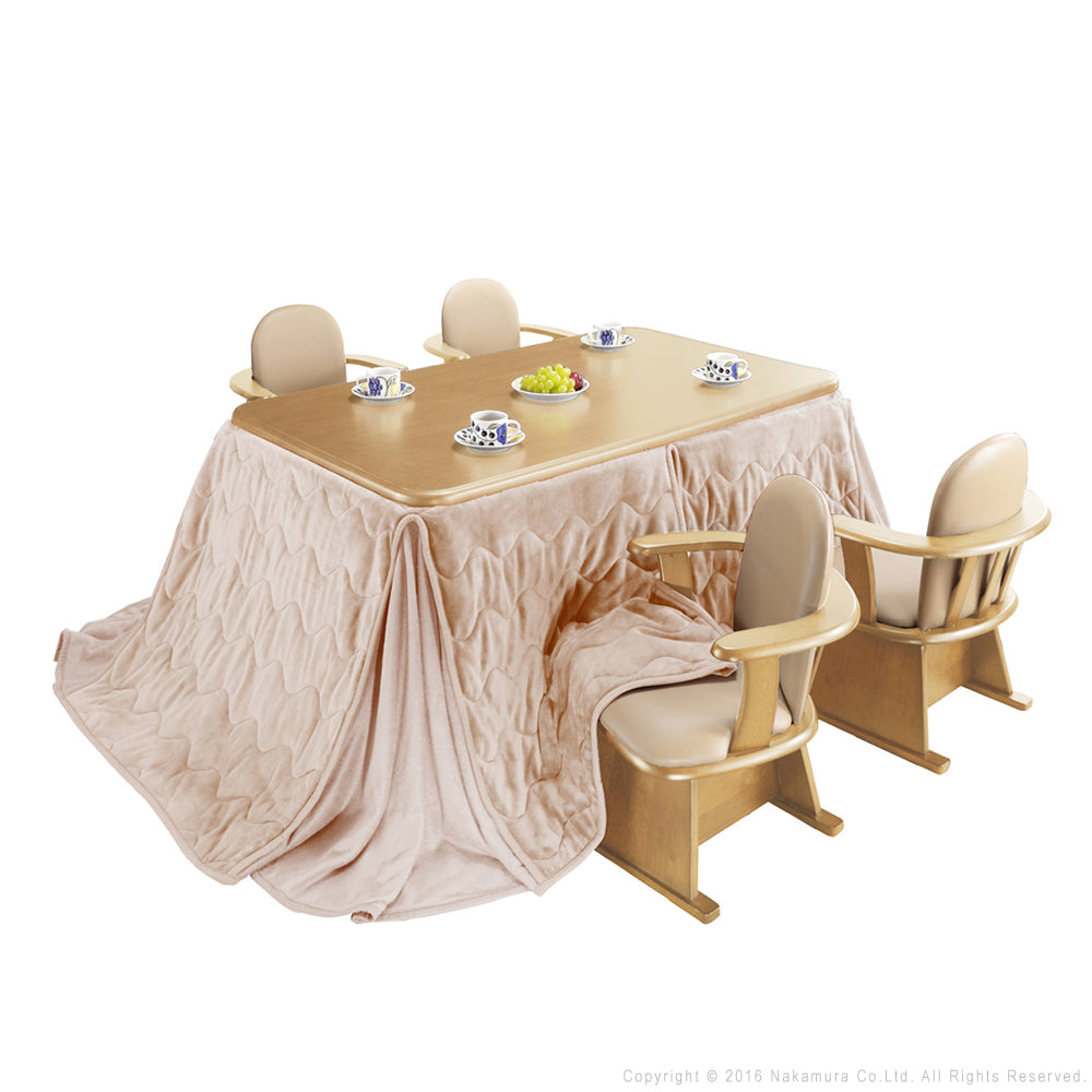 パワフルヒーター 高さ調節機能付き ダイニングこたつ150x90cm 6点セット(こたつ+掛布団+肘付回転椅子4脚) こたつ 長方形 ダイニングテーブル