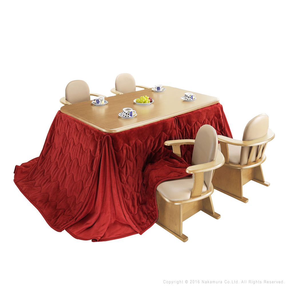 パワフルヒーター 高さ調節機能付き ダイニングこたつ150x90cm 6点セット(こたつ+掛布団+肘付回転椅子4脚) こたつ 長方形 ダイニングテーブル