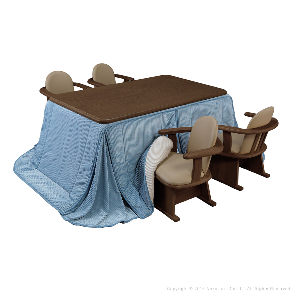 パワフルヒーター 高さ調節機能付き ダイニングこたつ150x90cm 6点セット(こたつ+掛布団+肘付回転椅子4脚) こたつ 長方形 ダイニングテーブル