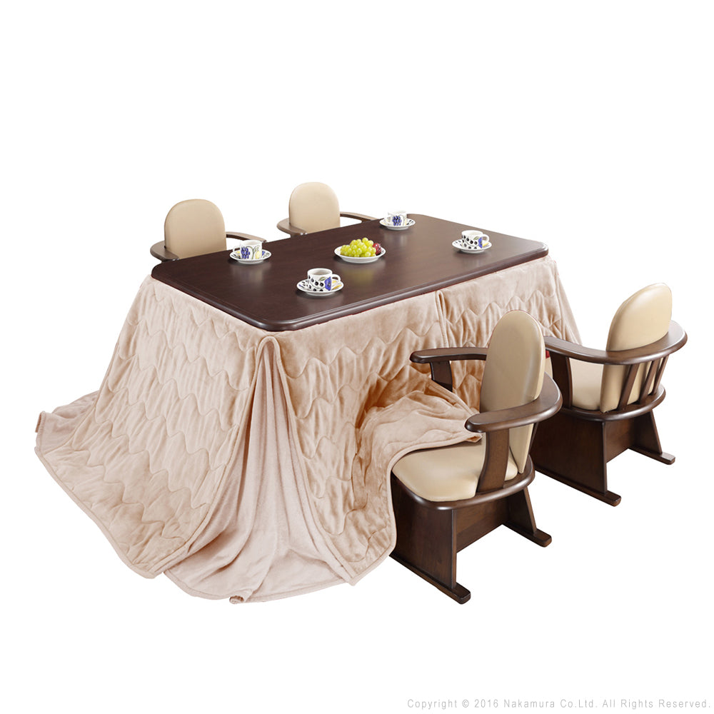 パワフルヒーター 高さ調節機能付き ダイニングこたつ150x90cm 6点セット(こたつ+掛布団+肘付回転椅子4脚) こたつ 長方形 ダイニングテーブル