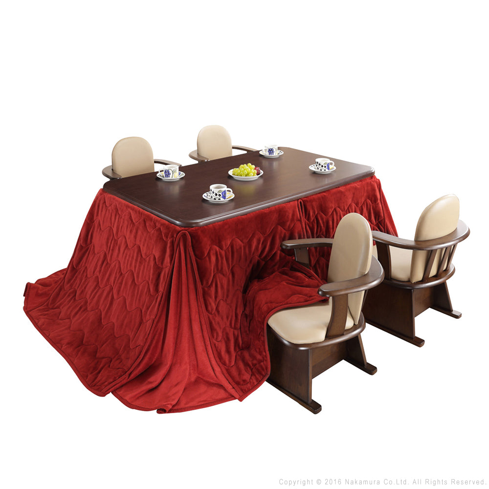 パワフルヒーター 高さ調節機能付き ダイニングこたつ150x90cm 6点セット(こたつ+掛布団+肘付回転椅子4脚) こたつ 長方形 ダイニングテーブル