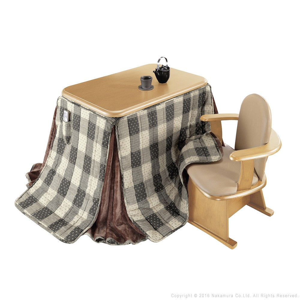 パワフルヒーター 高さ調節機能付き ダイニングこたつ90x60cm 3点セット(こたつ+掛布団+肘付回転椅子1脚) こたつ 長方形 ダイニングテーブル