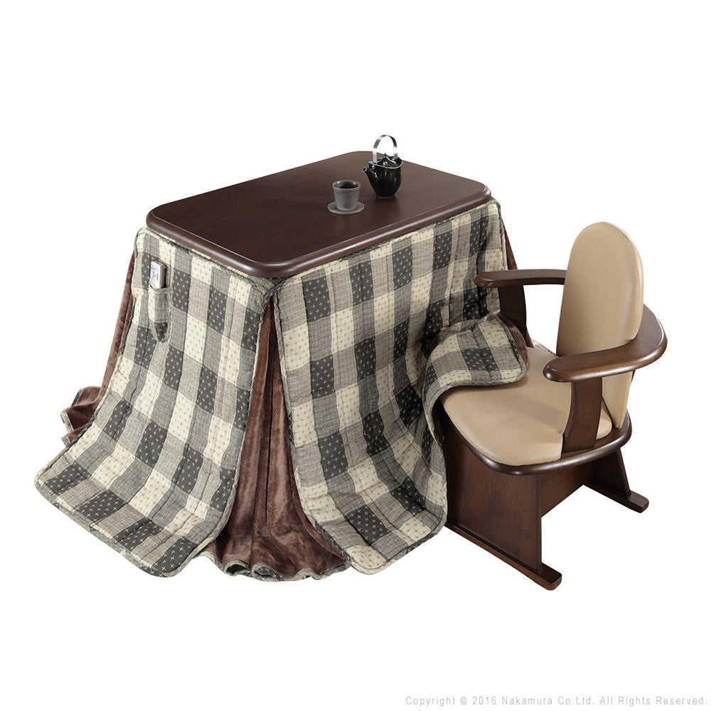 パワフルヒーター 高さ調節機能付き ダイニングこたつ90x60cm 3点セット(こたつ+掛布団+肘付回転椅子1脚) こたつ 長方形 ダイニングテーブル