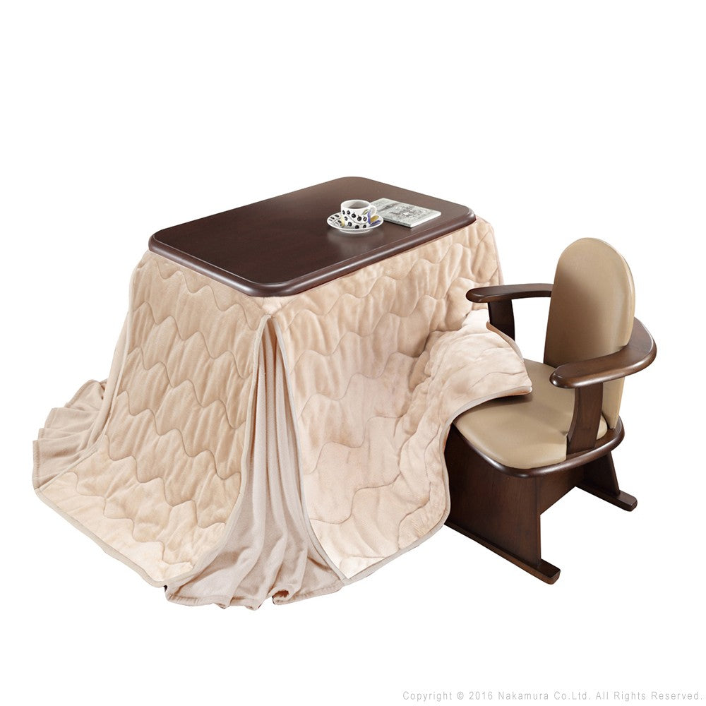 パワフルヒーター 高さ調節機能付き ダイニングこたつ90x60cm 3点セット(こたつ+掛布団+肘付回転椅子1脚) こたつ 長方形 ダイニングテーブル