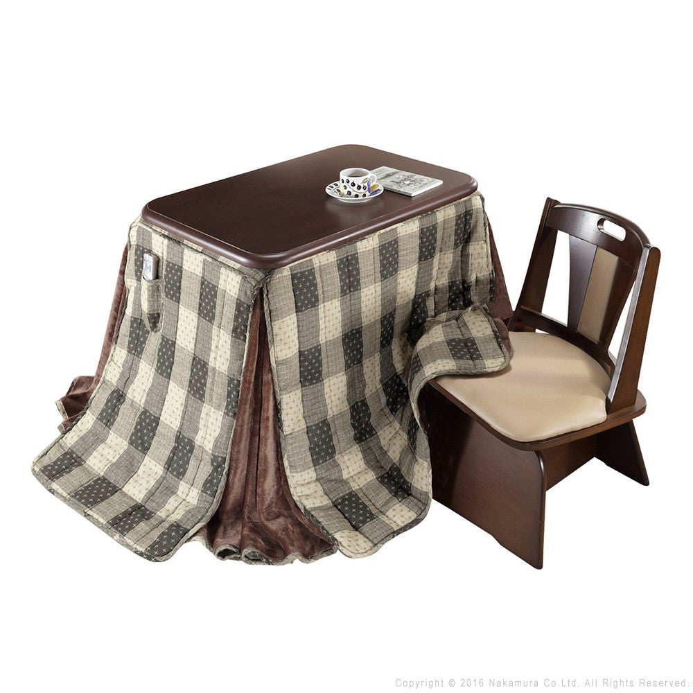パワフルヒーター 高さ調節機能付き ダイニングこたつ90x60cm 3点セット(こたつ+省スペース布団+回転椅子1脚) こたつ 長方形 ダイニングテーブル