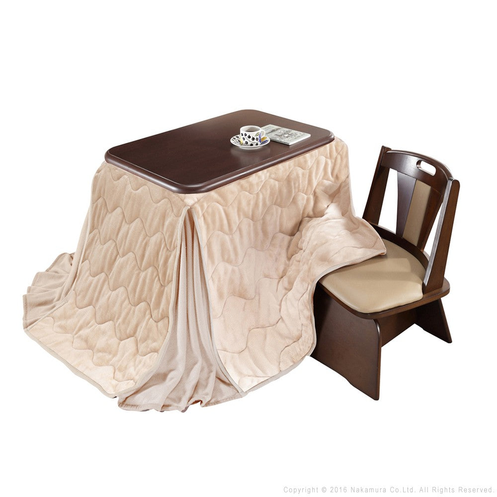 パワフルヒーター 高さ調節機能付き ダイニングこたつ90x60cm 3点セット(こたつ+省スペース布団+回転椅子1脚) こたつ 長方形 ダイニングテーブル