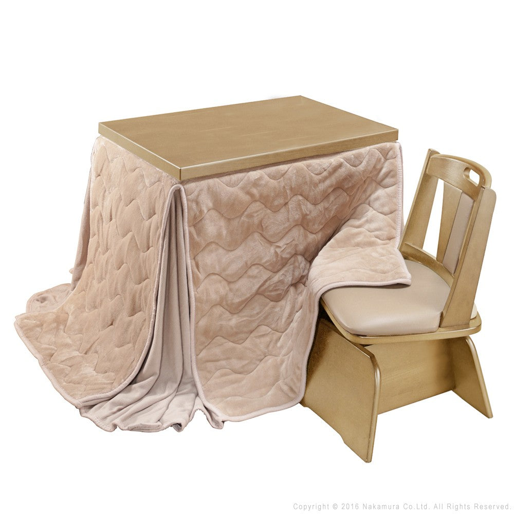 パワフルヒーター 6段階に高さ調節できるダイニングこたつ 90x60cm 3点セット(こたつ+掛布団+回転椅子1脚) 長方形 ダイニングテーブル