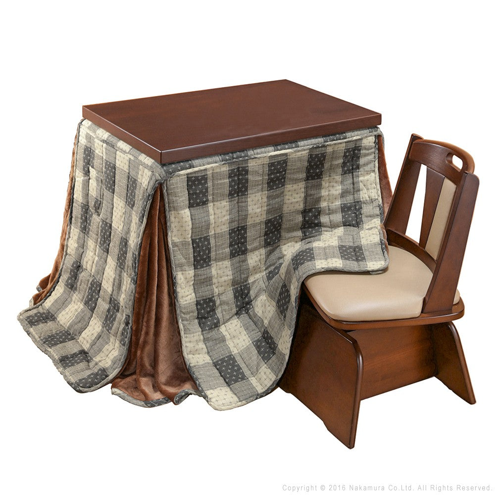 パワフルヒーター 6段階に高さ調節できるダイニングこたつ 90x60cm 3点セット(こたつ+掛布団+回転椅子1脚) 長方形 ダイニングテーブル