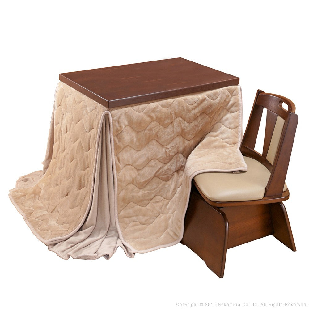 パワフルヒーター 6段階に高さ調節できるダイニングこたつ 90x60cm 3点セット(こたつ+掛布団+回転椅子1脚) 長方形 ダイニングテーブル