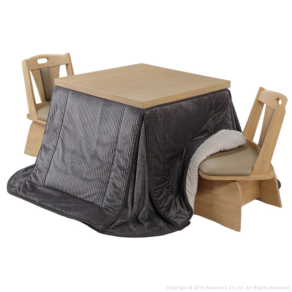 パワフルヒーター 6段階に高さ調節できるダイニングこたつ 80x80cm 4点セット(こたつ+掛布団+回転椅子2脚) 正方形 ダイニングテーブル