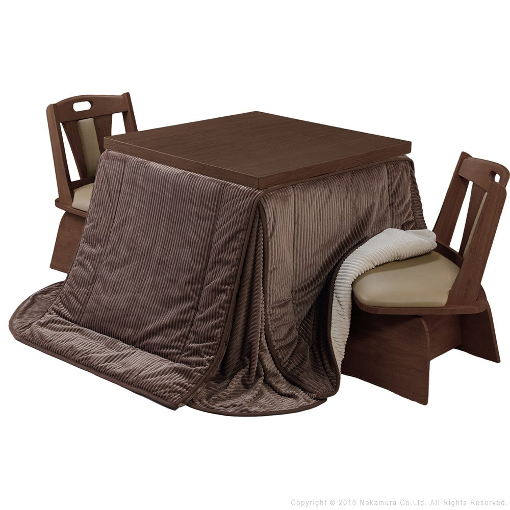 パワフルヒーター 6段階に高さ調節できるダイニングこたつ 80x80cm 4点セット(こたつ+掛布団+回転椅子2脚) 正方形 ダイニングテーブル