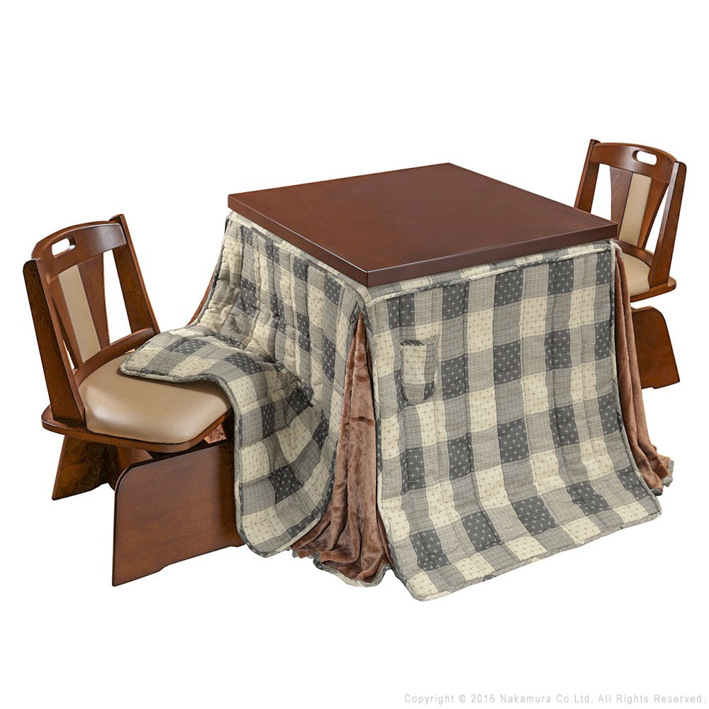 パワフルヒーター 6段階に高さ調節できるダイニングこたつ 80x80cm 4点セット(こたつ+掛布団+回転椅子2脚) 正方形 ダイニングテーブル